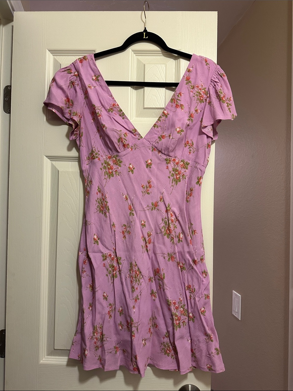 wild fable Lavender Pink Floral V-Neck Fit & Flare Dress